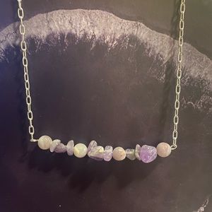 Amethyst stone chip and glass bead bar necklace